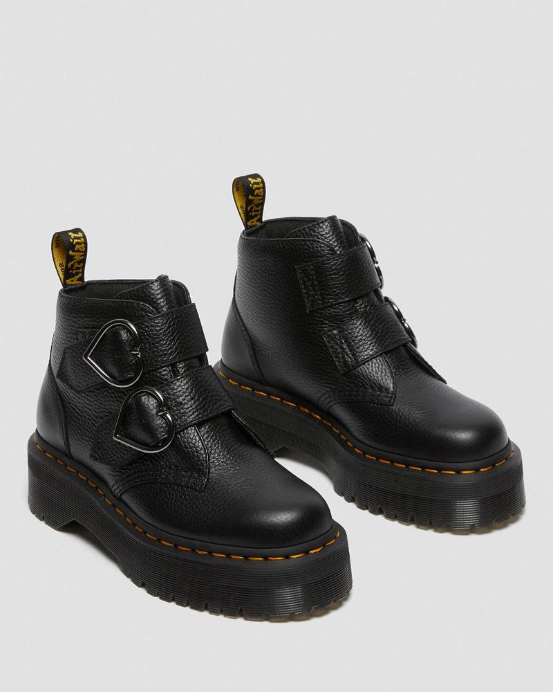 Women's Dr Martens Devon Heart Leather Platform Boots Black | AU 238OKI